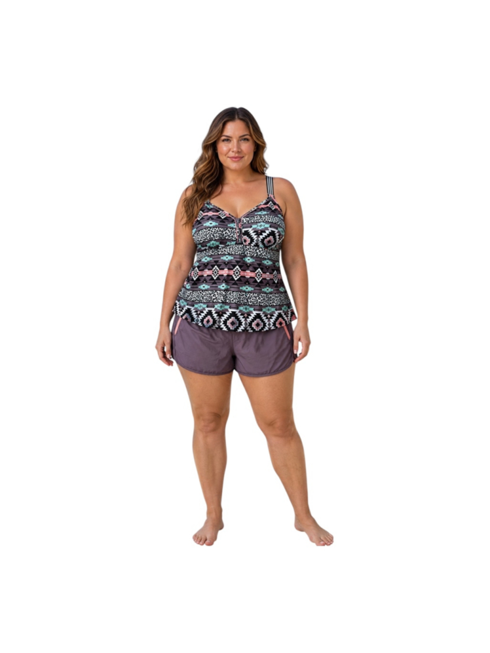 NWT Summer Mae Tankini Swim Set Size 12 Tribal Print Top Shorts